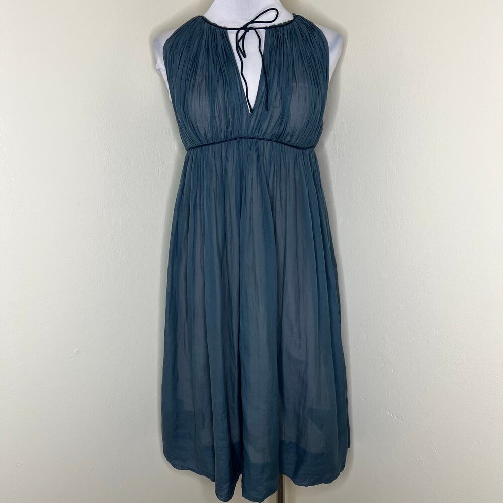 Vintage 3.1 Phillip Lim Dress Womens 4 Blue Empire Waist Peasant Tie Back Midi